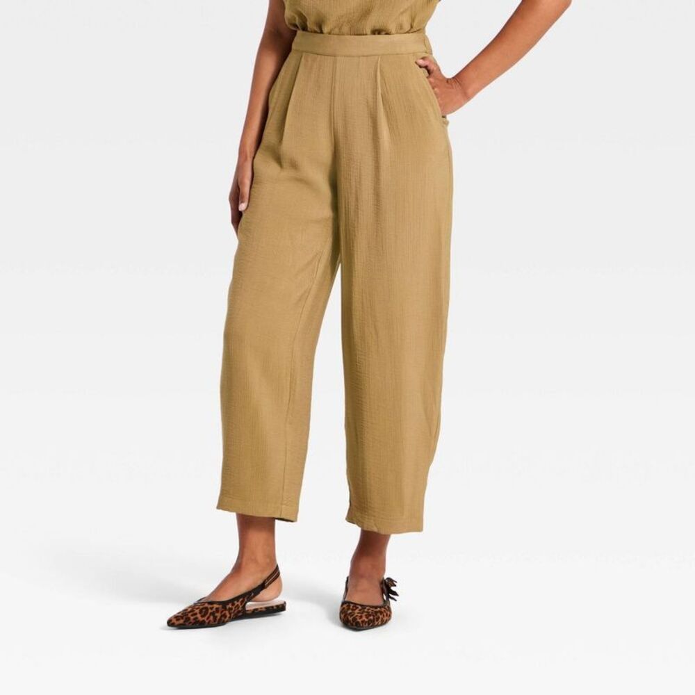 Women's Modern Gauze Barrel Leg Pants - A New Day Brown S